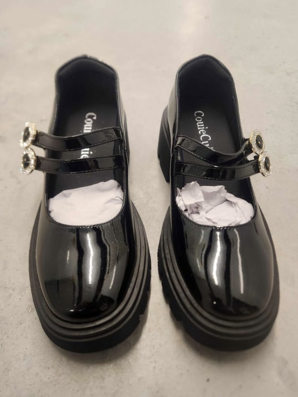 Black Patent Mary Jane Platform Pumps